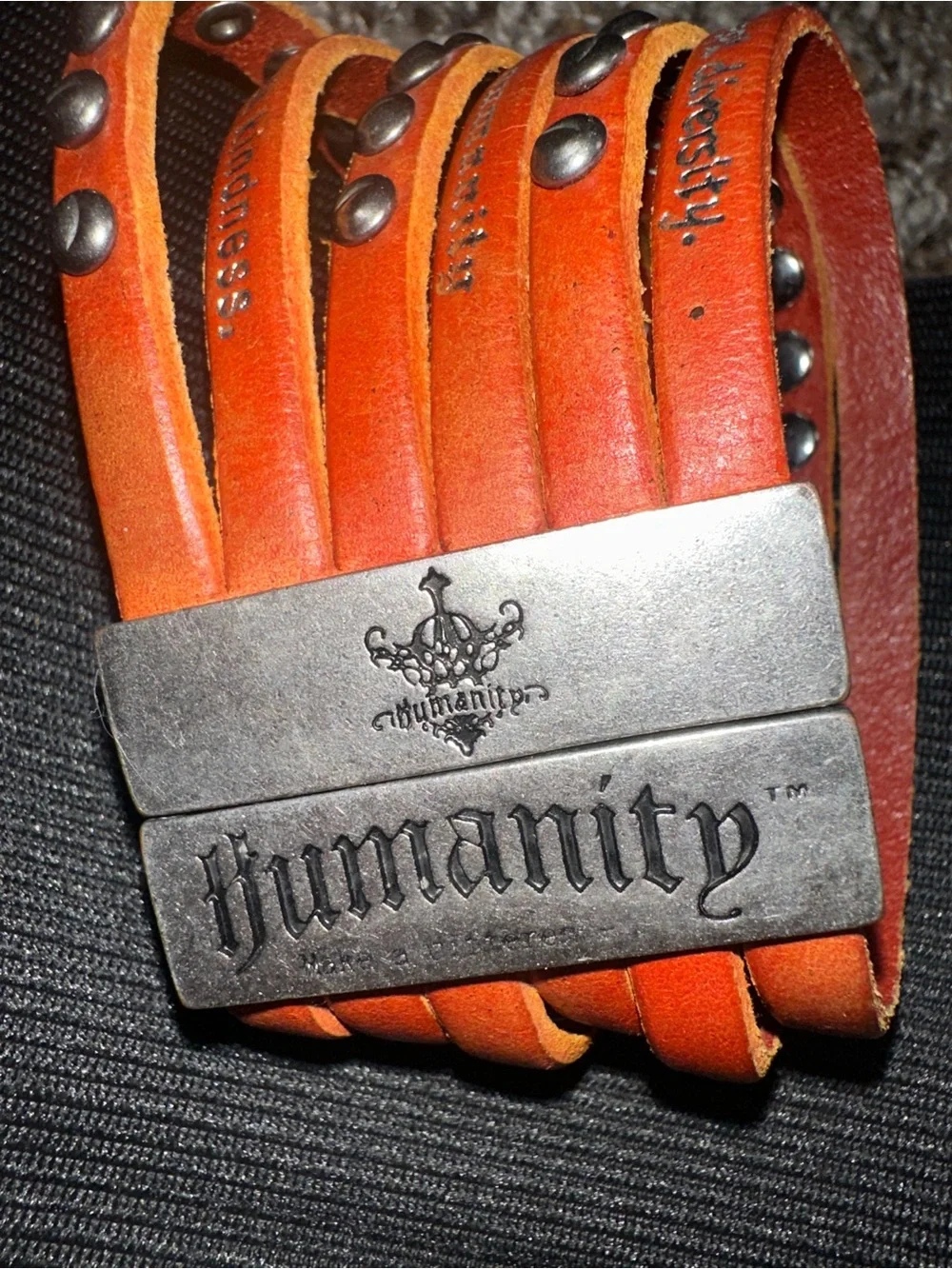 Inspirational Orange Leather Stud Bracelet